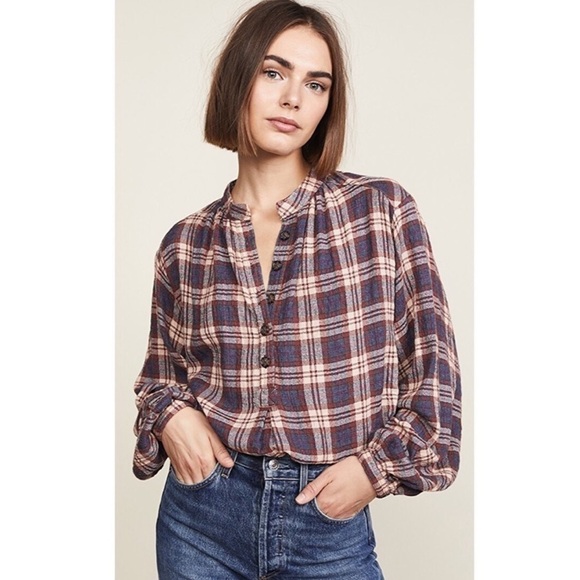 Free People Northern Bound Button Down Plaid Blouse - Picture 1 of 7